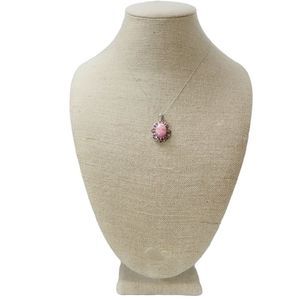 Sterling Silver 925 Oval Rhodochrosite + Rhodolite Pendant Necklace 20" Chain